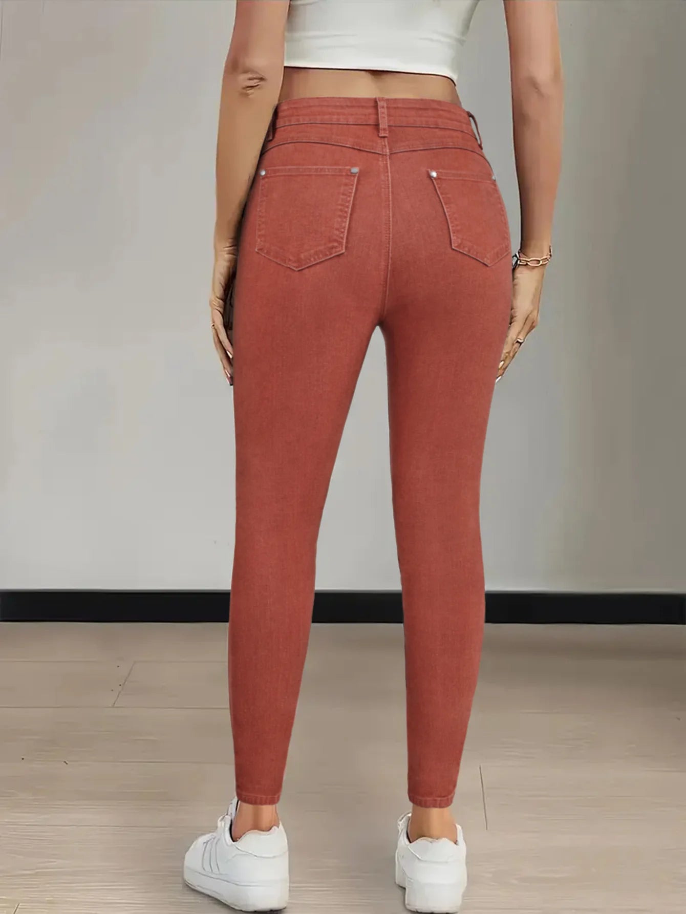 Women Pencil Pants Jeans Skinny Trousers High Waist Stretch Pockets Vintage Washed Female Streetwear Slim Full Length Denims