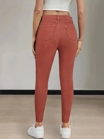 Women Pencil Pants Jeans Skinny Trousers High Waist Stretch Pockets Vintage Washed Female Streetwear Slim Full Length Denims