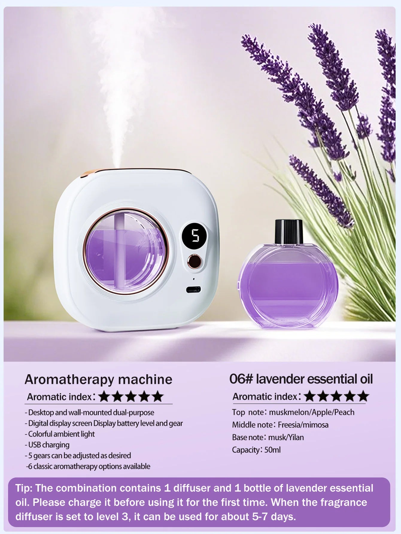 Rechargeable automatic aroma diffuser, essential oil diffuser, aroma essential oil, hotel bathroom aroma machine gift