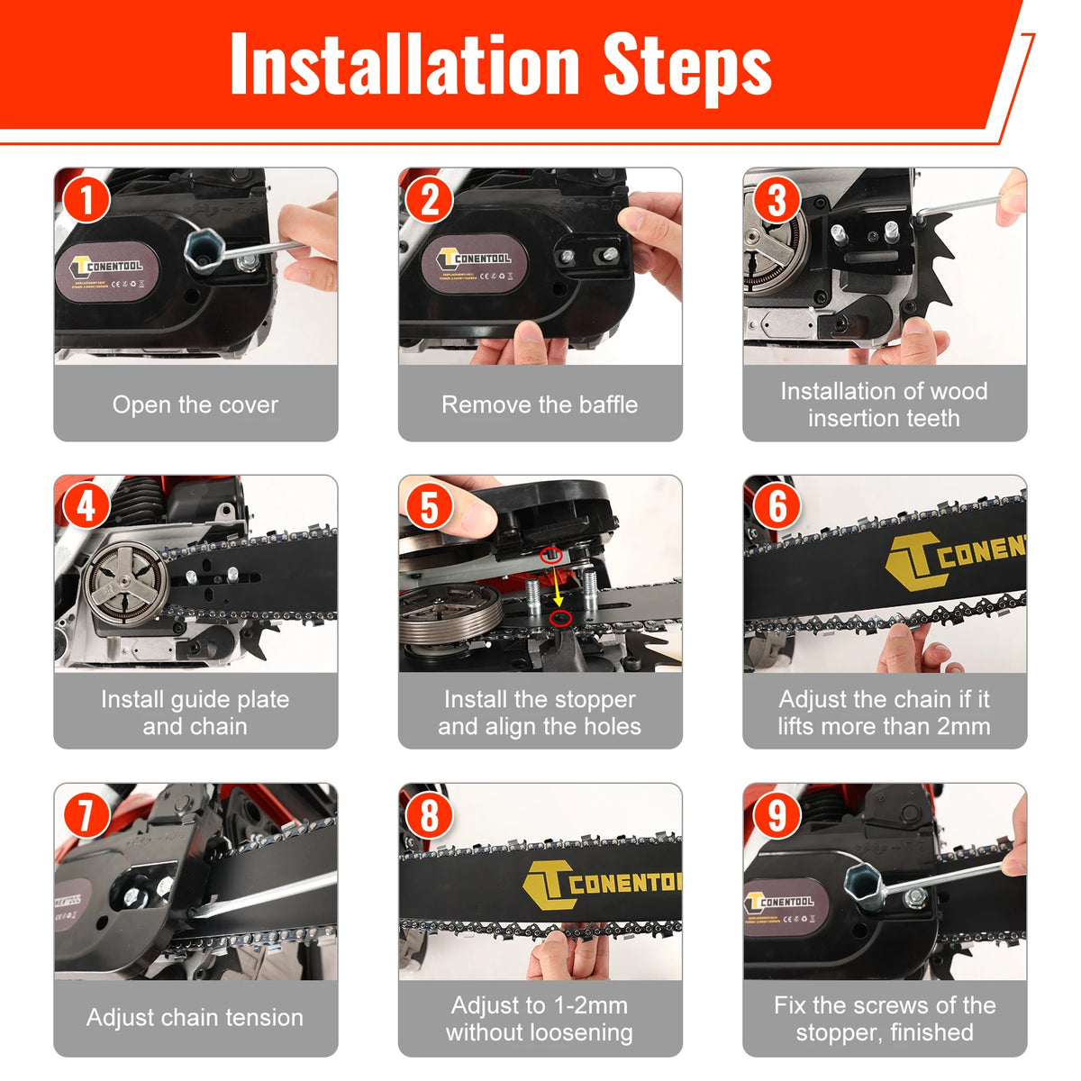CONENTOOL Professional 58CC Gas Petrol Chainsaw 20" Chain Saw 2.55kW High Power Wood Cutter for Tree Felling Firewood Farm Forestry Garden Tool