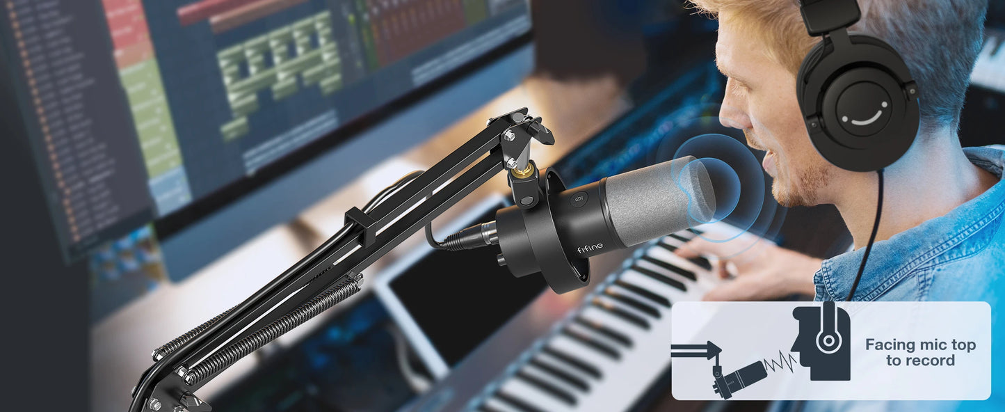 FIFINE Podcast Microphone Audio Mixer Headset Kit with Boom Arm for PC,Recording Studio Microphone for Youtube-K688/H8/Ampli1