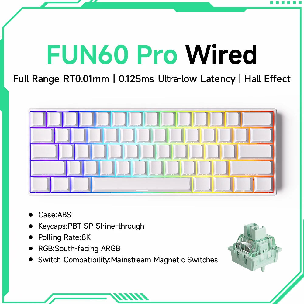 MonsGeek FUN60 Pro HE gamingtangentbord 60 % med magnetiska brytare