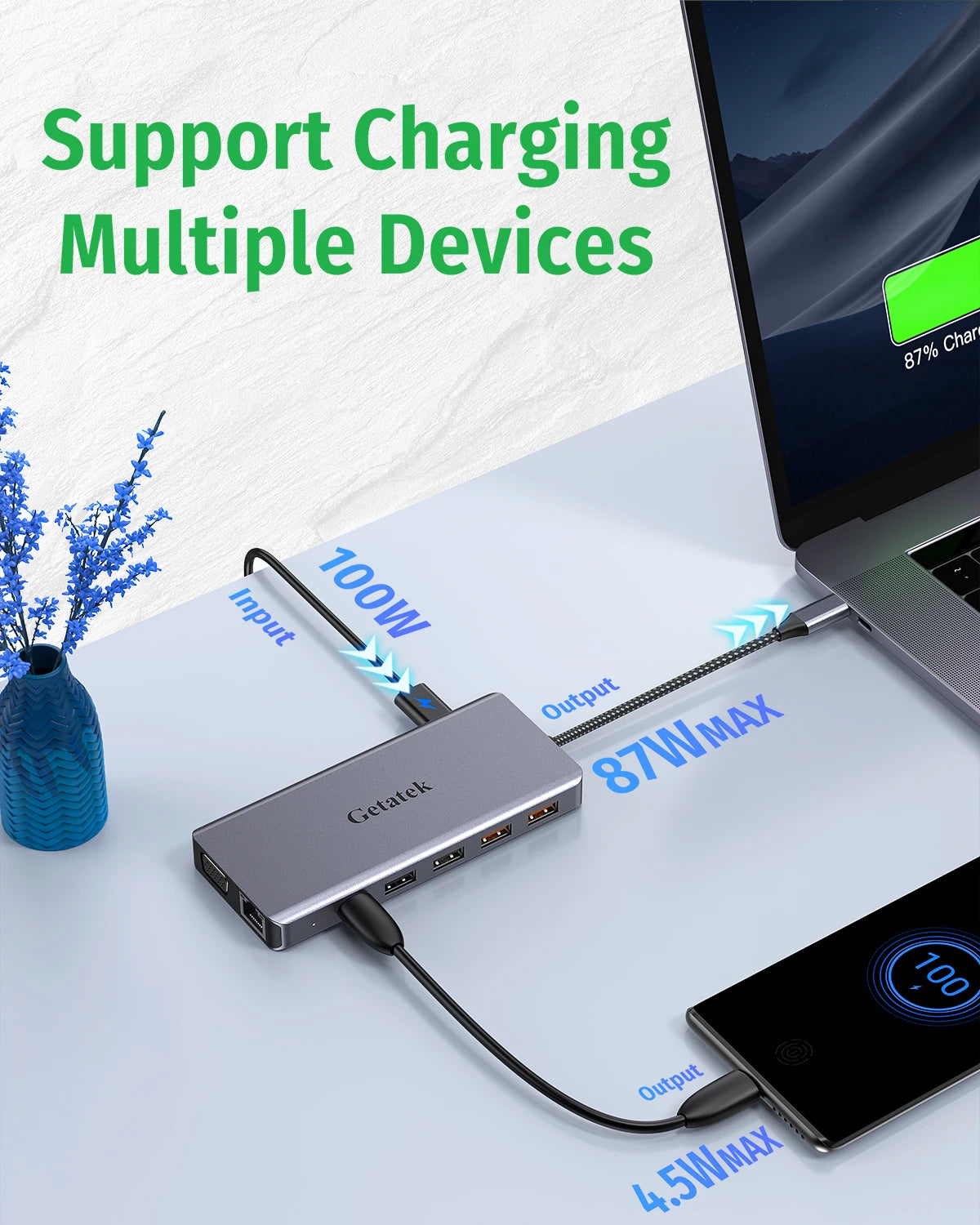Getatek 13-i-1 USB-C-hubb med HDMI, VGA, RJ45 och kortläsare