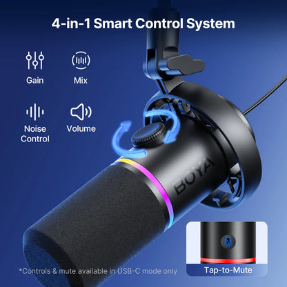 BOYA CastMic S60 USB/XLR Dynamic Microphone with RGB for Gaming, Streaming, Podcasts Studio Grade 4 in 1 Support Phone PC Laptop
