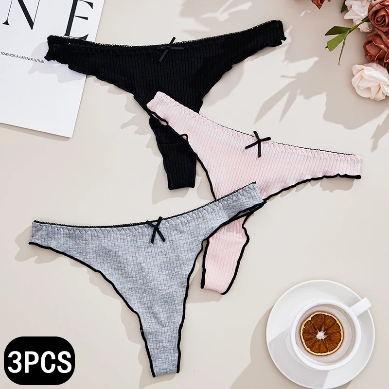 Stringtrosor dam i bomull 3-pack – låg midja, modell T62