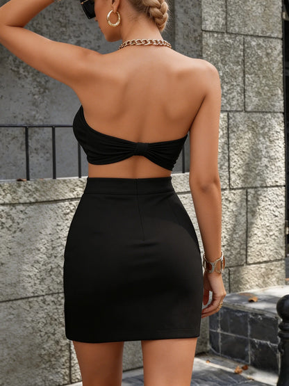 Women Short Skirt Black High Waist Side Slit Mini Skirt Slim Fitted Bodycon Casual Skirts Spring Summer Daily Streetwear Wear