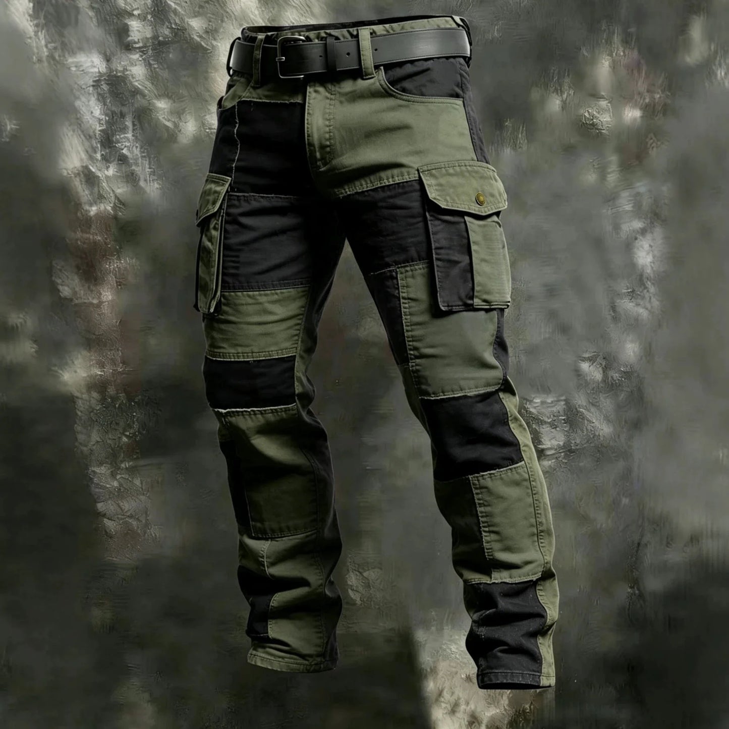 Male New Men Cotton Autumn Winter Patchwork Cargo Pants Multi Pocket Straight Tactical Work Outdoor Daily Wear Trousers 4 Colors