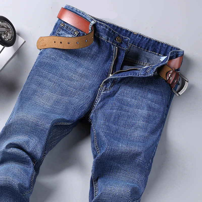 Classic Business Casual Jeans Men 2026 New Fashion Blue Slim Stretch Denim Trousers Male High Pants Men Clothing