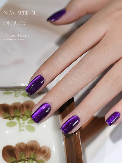 MIANEL 12ML Hibiscus Purple Cat Eye Gel Nail Polish Super Whitening Glass Beads Cat Eye Nails Purple Nials Blue Nails 1-12PCS