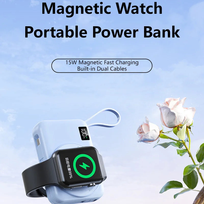 Lenovo 50000mAh Magnetic Power Bank Fast Charging Built-in Cable For Apple Watch Mobile Phone Wireless Compact Mobile Power Bank