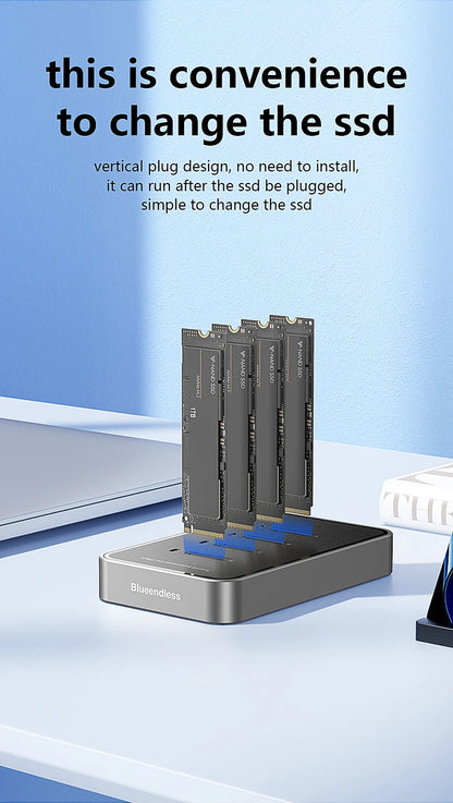 Blueendless 4 Bay M.2 NVMe/SATA SSD Docking Station Type C USB3.1 10Gbps M2 NVMe PCIe SATA NGFF Dual Protocol Aluminum SSD Case