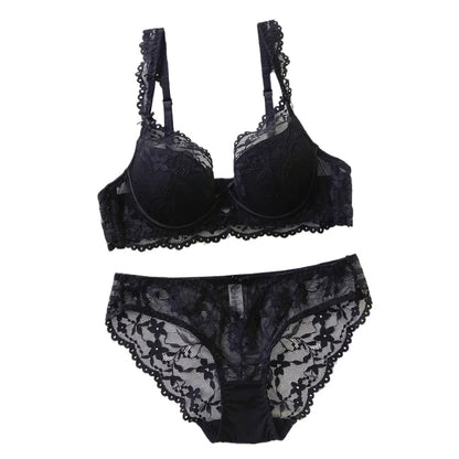 Ladies Soft Underwire Lace Push Up Bra Set Solid Floral Design Bralette Comfort Female Lingerie Set Suitable For A/B/C Cup