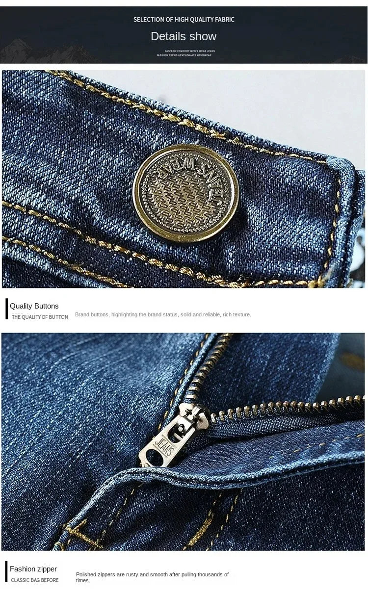 2026 Top Brand Washed Jeans Trousers Four Season Men's High Quality Jeans Business Casual High Waist Denim Pants