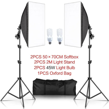 SH 1pc-3Pcs Photography 50x70CM Softbox Lighting Kits Professional Light System With E27 Photographic Bulbs Photo Studio