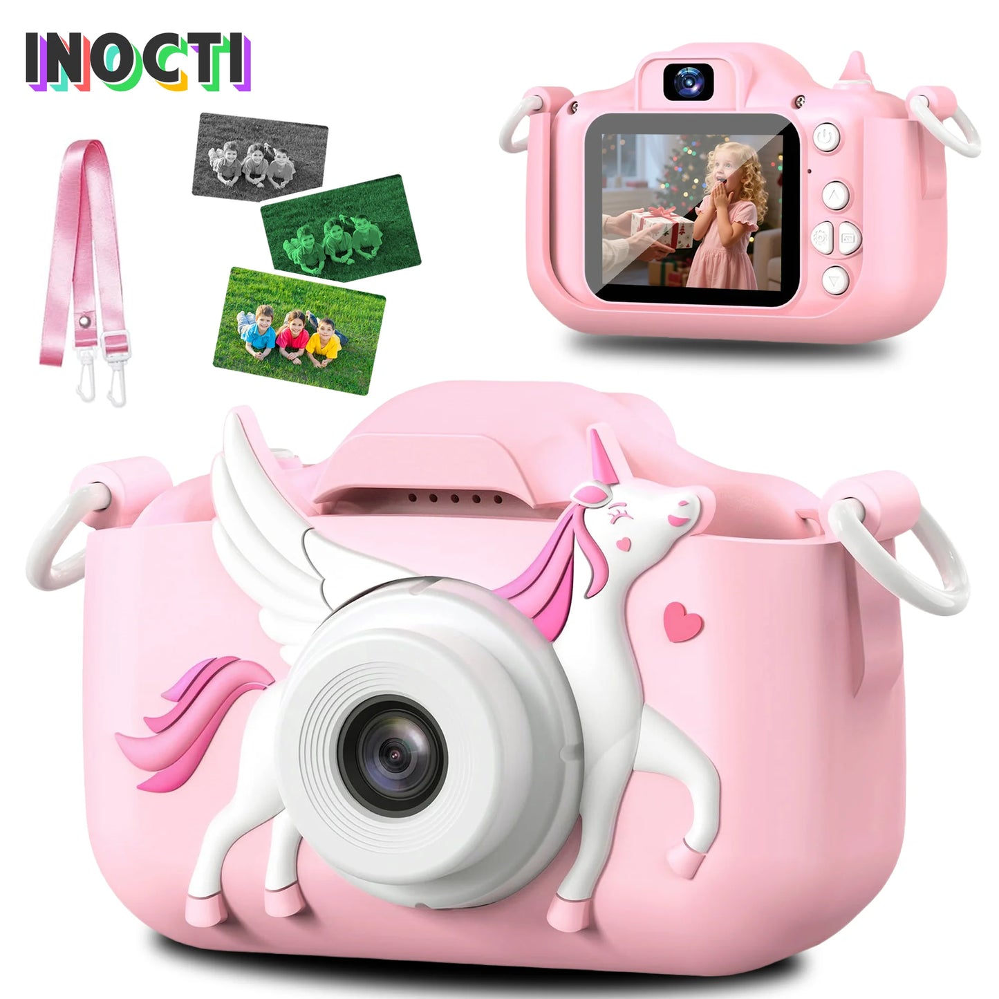 Kids Digital Camera 1080P HD 2.01" Unicorn Toy Camera Silicone Case Games USB Mini Video Recorder Gift for Girls 3-12 Age