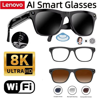 Lenovo AI Translation Smart Glasses 2400W HD Camera Shoot Photo Video Bluetooth Call Voice Assistant Upgrade Motorcycle Sunglass