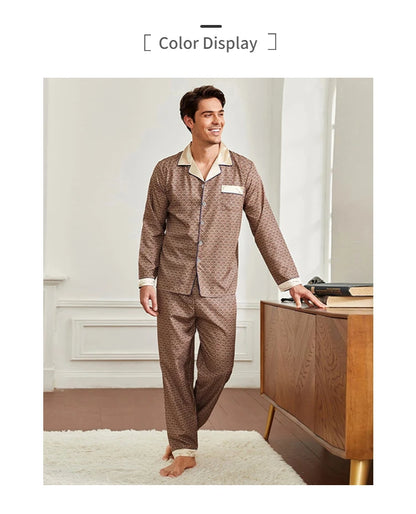 Mens Stain Silk Pajama Sets Pajamas Men Sleepwear Printed Silk Nightgown Home Male Satin Soft Cozy Sleeping Pajamas