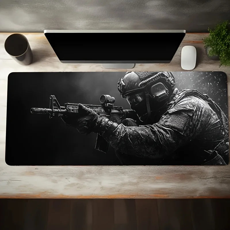 Large Mouse Pad Tactical Soldier Design Non-Slip XXL Desk Pad Gaming Accessories Stitched Edges for Home and Game for FPS Gamer