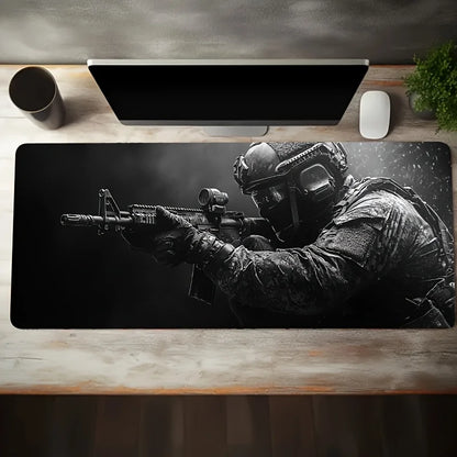 Large Mouse Pad Tactical Soldier Design Non-Slip XXL Desk Pad Gaming Accessories Stitched Edges for Home and Game for FPS Gamer