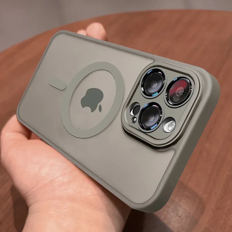 Magnetic Luxury Matte Translucent Armor Shockproof Case For iPhone 16 15 14 13 12 17 Pro Max For Magsafe Wireless Charge Cover