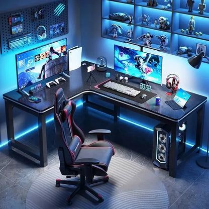 Corner Gaming Table Computer Desk Double Desktop for Home Student Bedroom Small Apartment Space Saving Workstation
