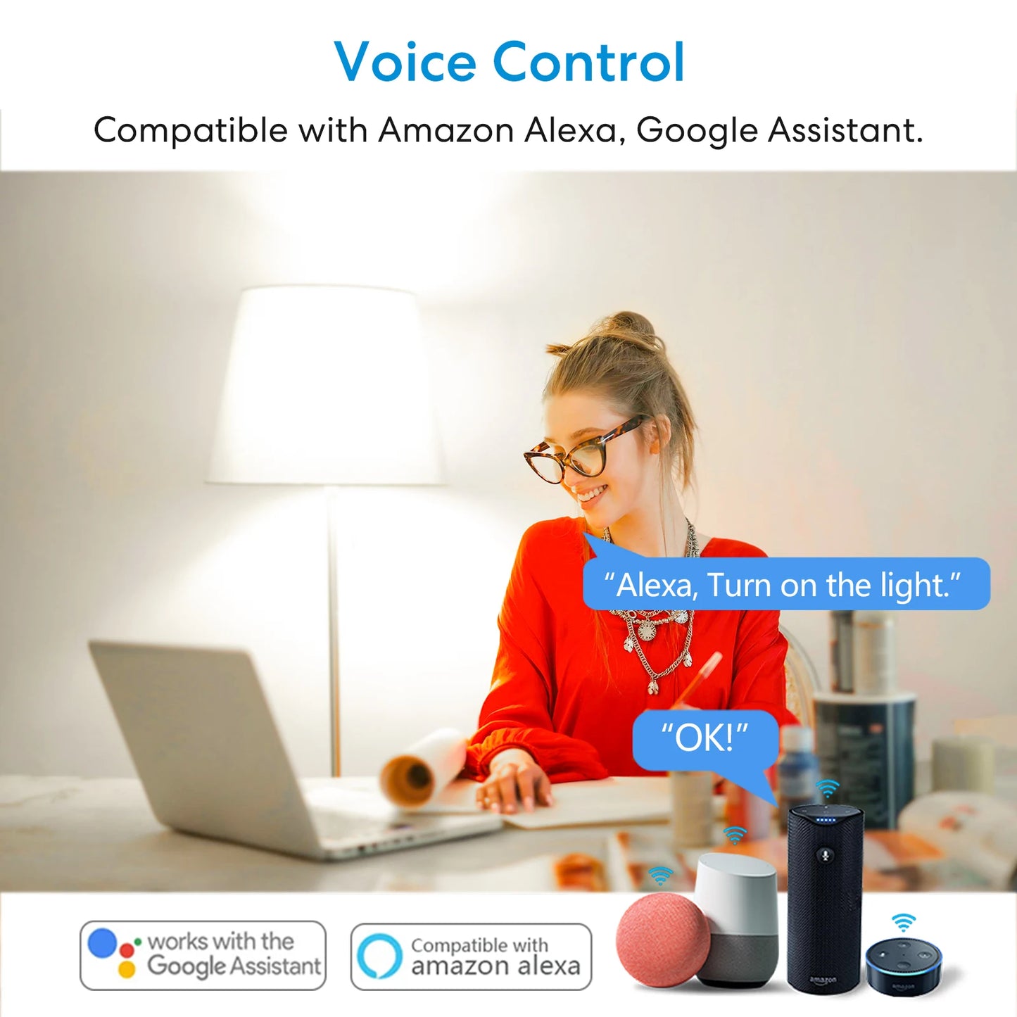 RiooCubee WiFi Lamphållare E26/E27 – Tuya & Smart Life, Timer, Röststyrning, Google Home & Alexa