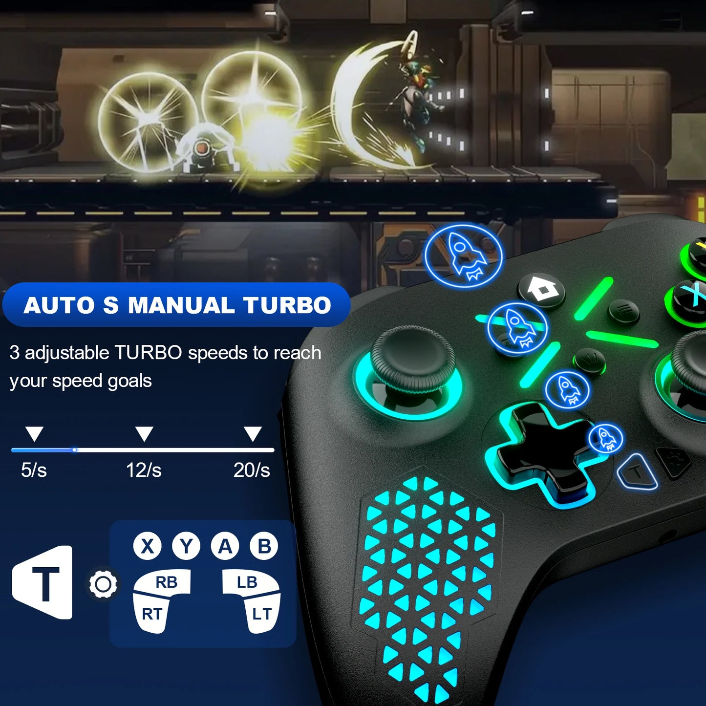 RGB Trådlös Xbox Handkontroll – Hall Effect 6-axlig Gyro Dubbel Vibration TURBO 3,5mm Xbox One/Series X|S/PC/Android