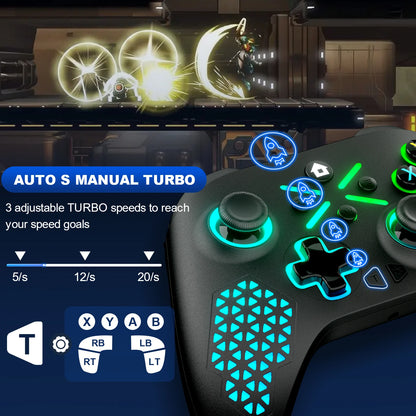 RGB Trådlös Xbox Handkontroll – Hall Effect 6-axlig Gyro Dubbel Vibration TURBO 3,5mm Xbox One/Series X|S/PC/Android
