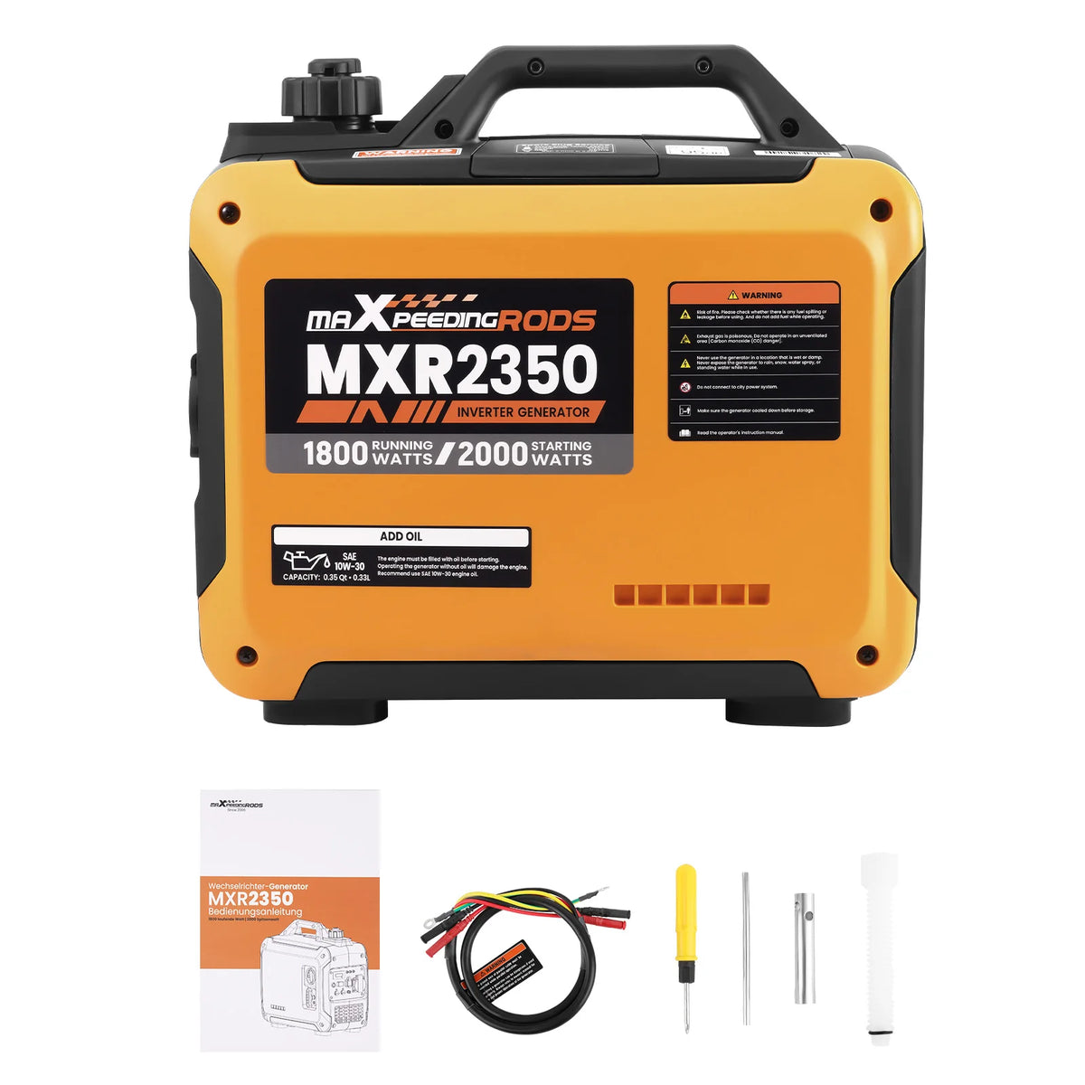 Bärbar 4-takts inverter-elverk 2kW 230V med USB-port för camping och husbil