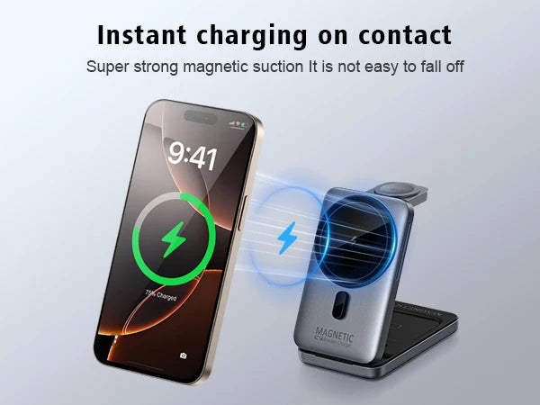 3-in-1 Foldable Magnetic Wireless Charger Station for iPhone 17/16/15/14/13/12 Apple Watch AirPods Wireless Charging Stand