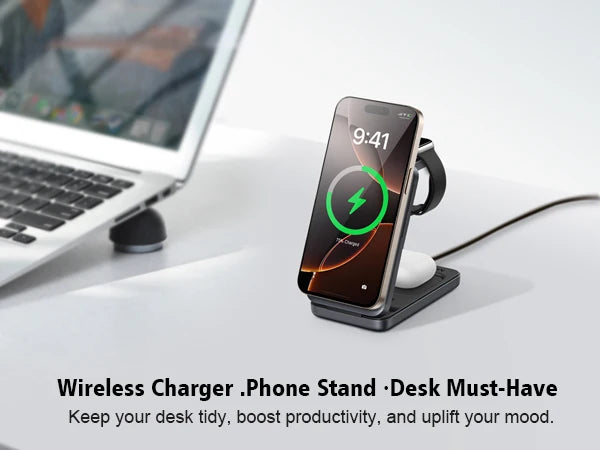 3-in-1 Foldable Magnetic Wireless Charger Station for iPhone 17/16/15/14/13/12 Apple Watch AirPods Wireless Charging Stand