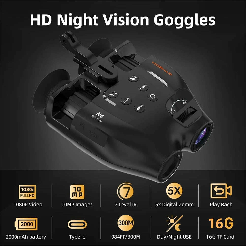 GTMEDIA N4 Night Vision Binoculars HD Infrared Night-Visions Goggles 300M Full Darkness Day/Night Use For Hunting Photos Videos