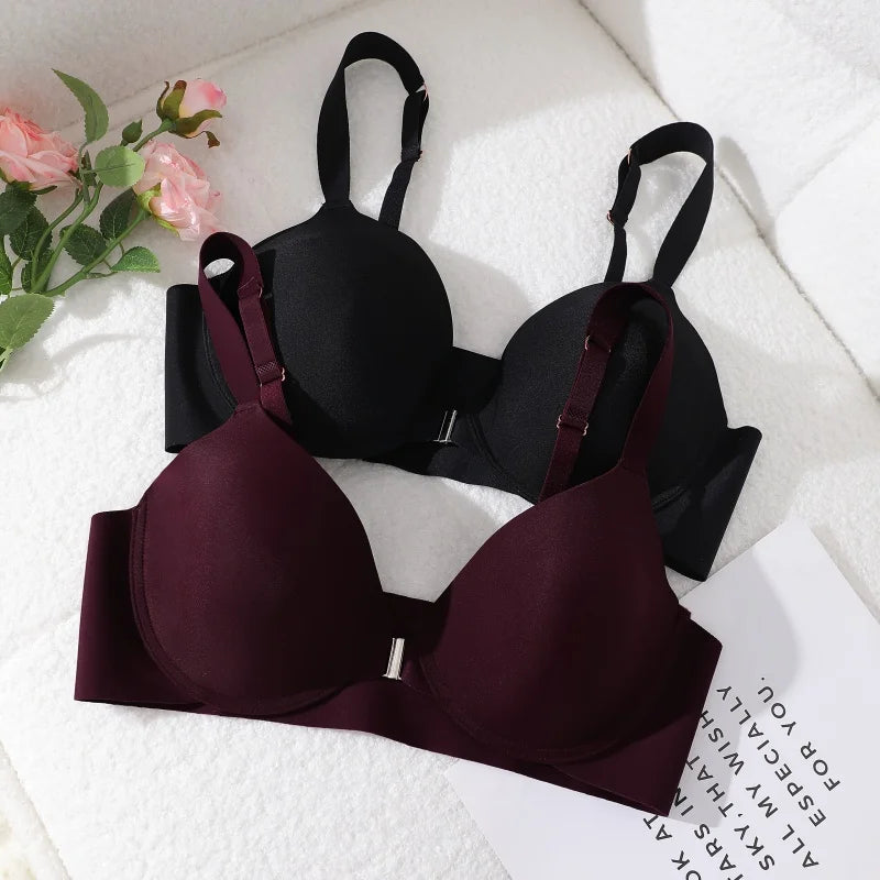 Seamless Push Up Bra Women Deep V Cup Underwear Front Closure Comfort Lingerie Adjustable Strap Plus Size Solid Color