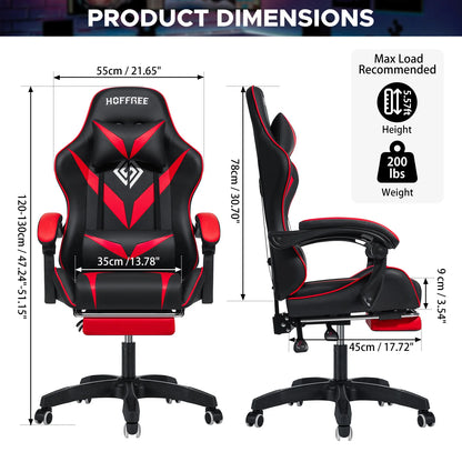 200Lbs Load Gaming Chair with Massage Ergonomic Computer Chair Footrest and Lumbar Support Reclining PC Chair Adjust Armrest