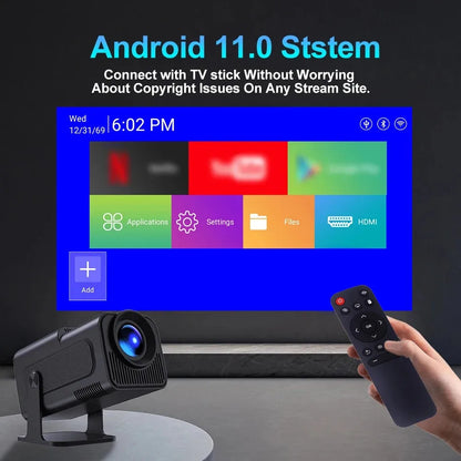 HY320 Mini Video Projector Native 720P Android 11 Projectors 300ANSI Wifi6 Cinema Outdoor Portable 180° Rotable BT5.0 4K Movie
