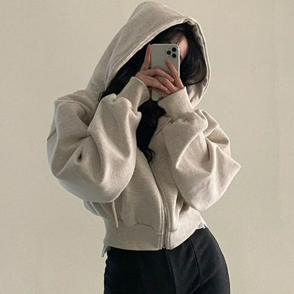 Zippered Long Sleeved Hooded Sweatshirt Loose Casual Simple Trendy Versatile Solid Color Fashionable Lazy Jacket Wholesale