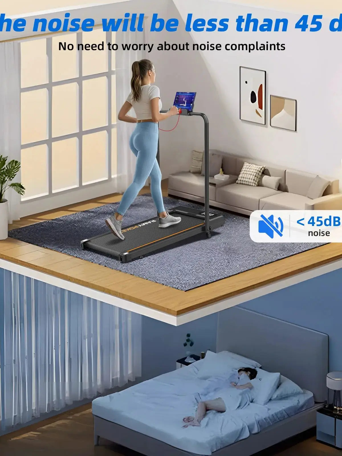 RAMYPOKET Walking Pad Foldable With Incline 9% , 2.5HP 1-10km/h Walking Pad With APP&LED, Max 150kg Treadmill For Home & Office