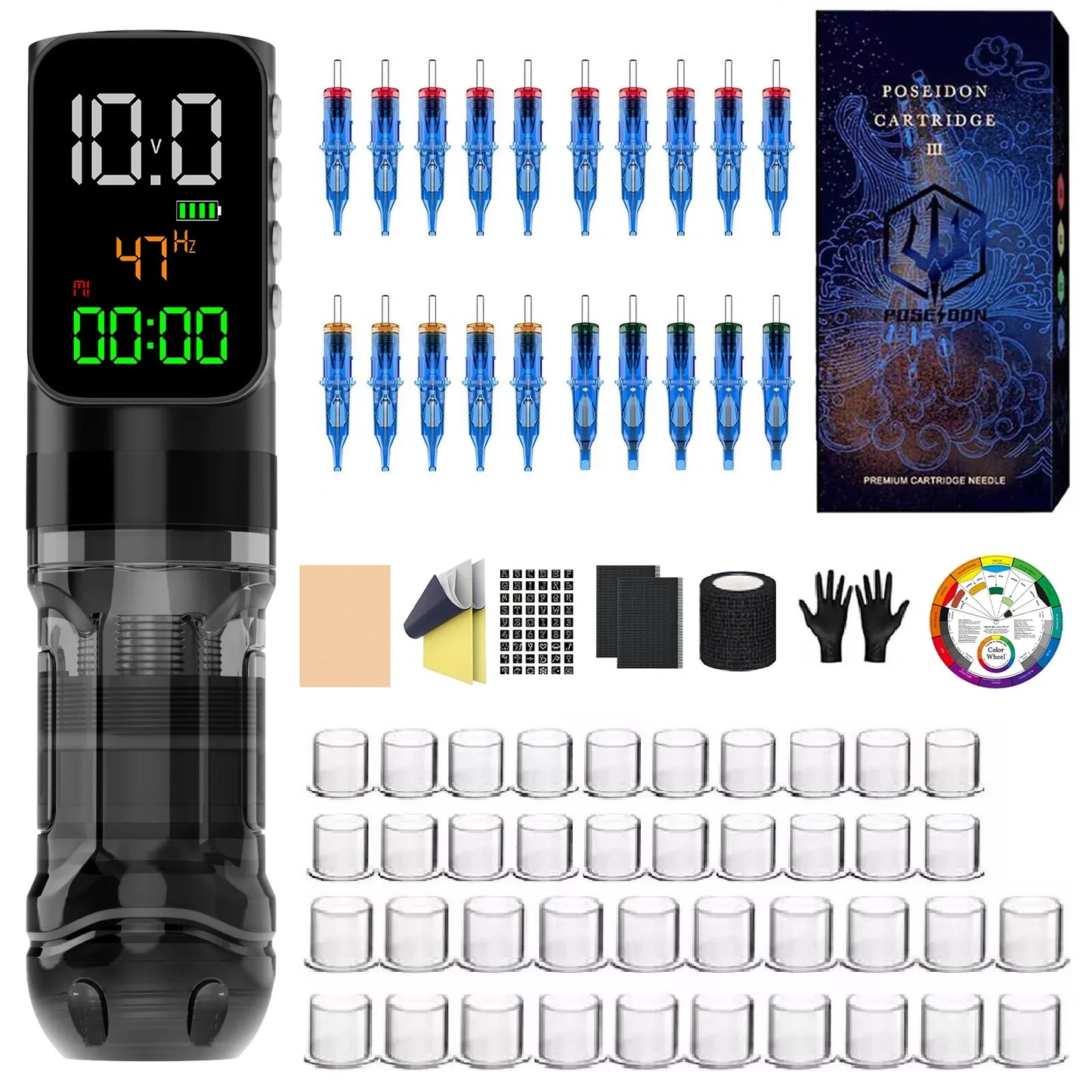 POSEIDON Tattoo Kit Tattoo Pen Kit 20 Tattoo Needles For Permanent Makeup Tattoo Machine Kit Wireless Tattoo Gun Kit