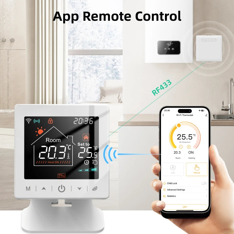 Smart Wi-Fi Trådlös Termostat med Mottagare för Vatten- och Gaspanna