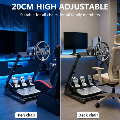 Universal Foldable Racing Steering Wheel Stand Adjustable Carbon Steel Simulator Cockpit Mount Compatible with Logitech G25 G27 G29 G920 T300 T500RS Gaming Wheel Support, Does Not Include Wheel Pedals Shifter
