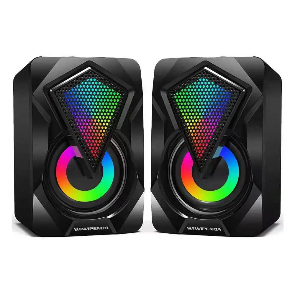 RGB Computer Speakers PC Sound Box HIFI Stereo USB Wired 3.5mm Audio Interface with LED Light For Desktop Computer Projector