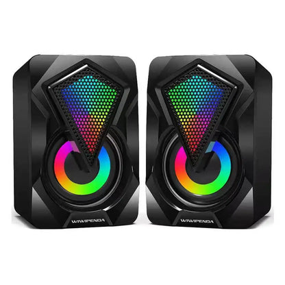 RGB Computer Speakers PC Sound Box HIFI Stereo USB Wired 3.5mm Audio Interface with LED Light For Desktop Computer Projector