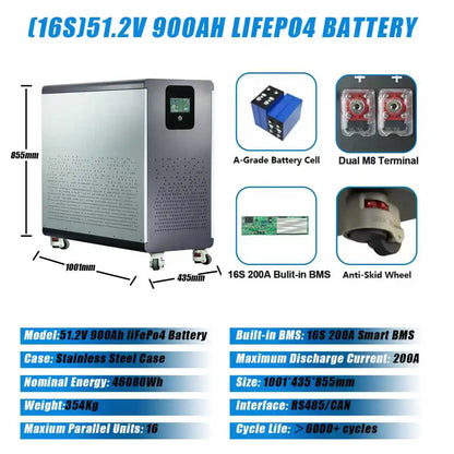 NIELFTOR 51,2V LiFePO4 Batteripack 5–45kWh – 16S 200A BMS LCD CAN/RS485 Hjul Solceller Off-Grid, EU-lager Polen