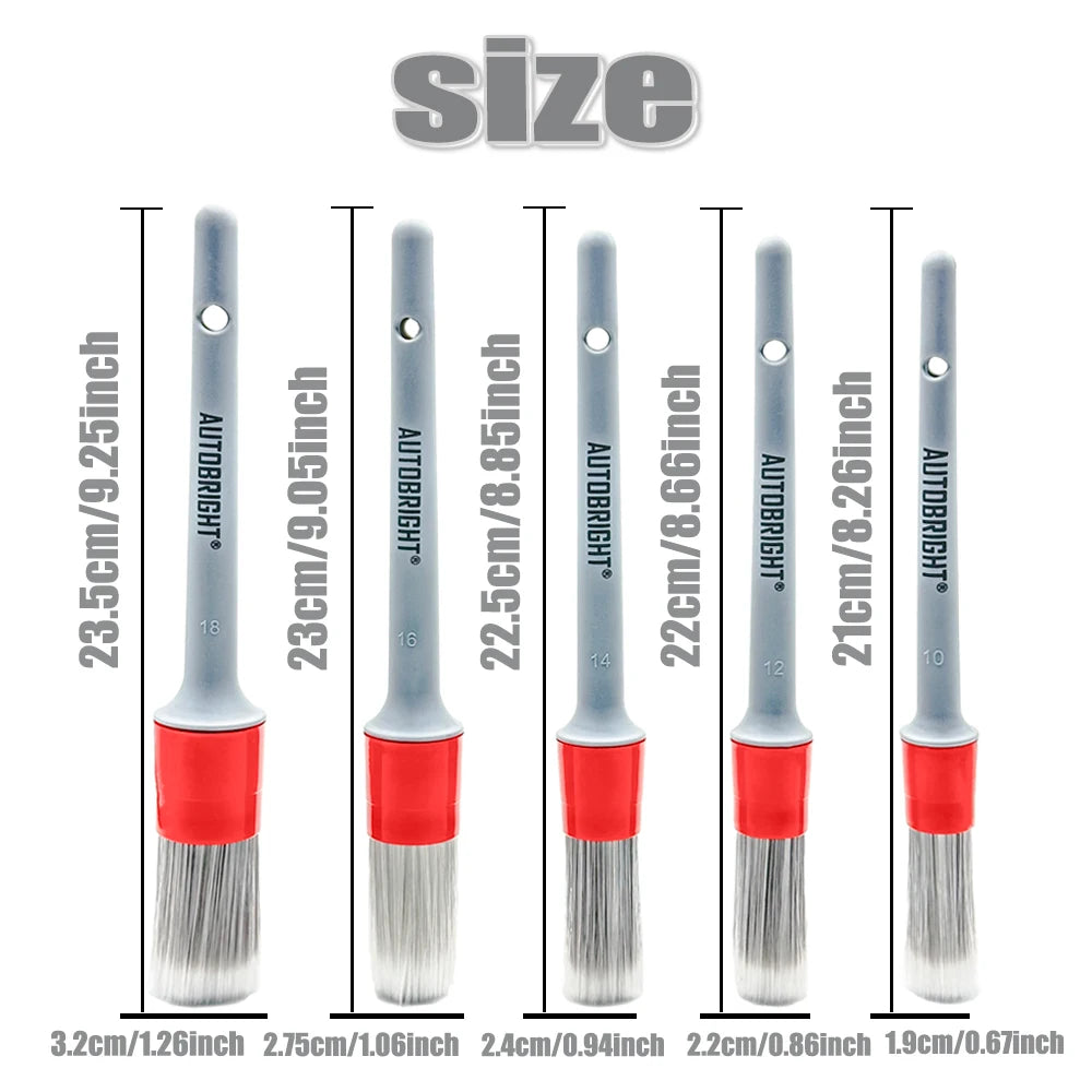 AUTOBRIGHT 5pcs Car Wash Brushes High quality soft brush Dense Bristles Car Detailing Clean Interior Wheel Silver Brush set Tool