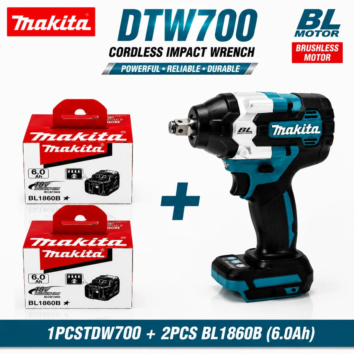 Makita DTW700 18V Kolborstfri Mutterdragare med 6.0Ah Batteri