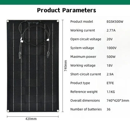 Semi-Flexibel ETFE Solpanel 500W–2000W – Lättviktig 18V/36V för Husbil Båt Camping Tak, 1–4 Paneler