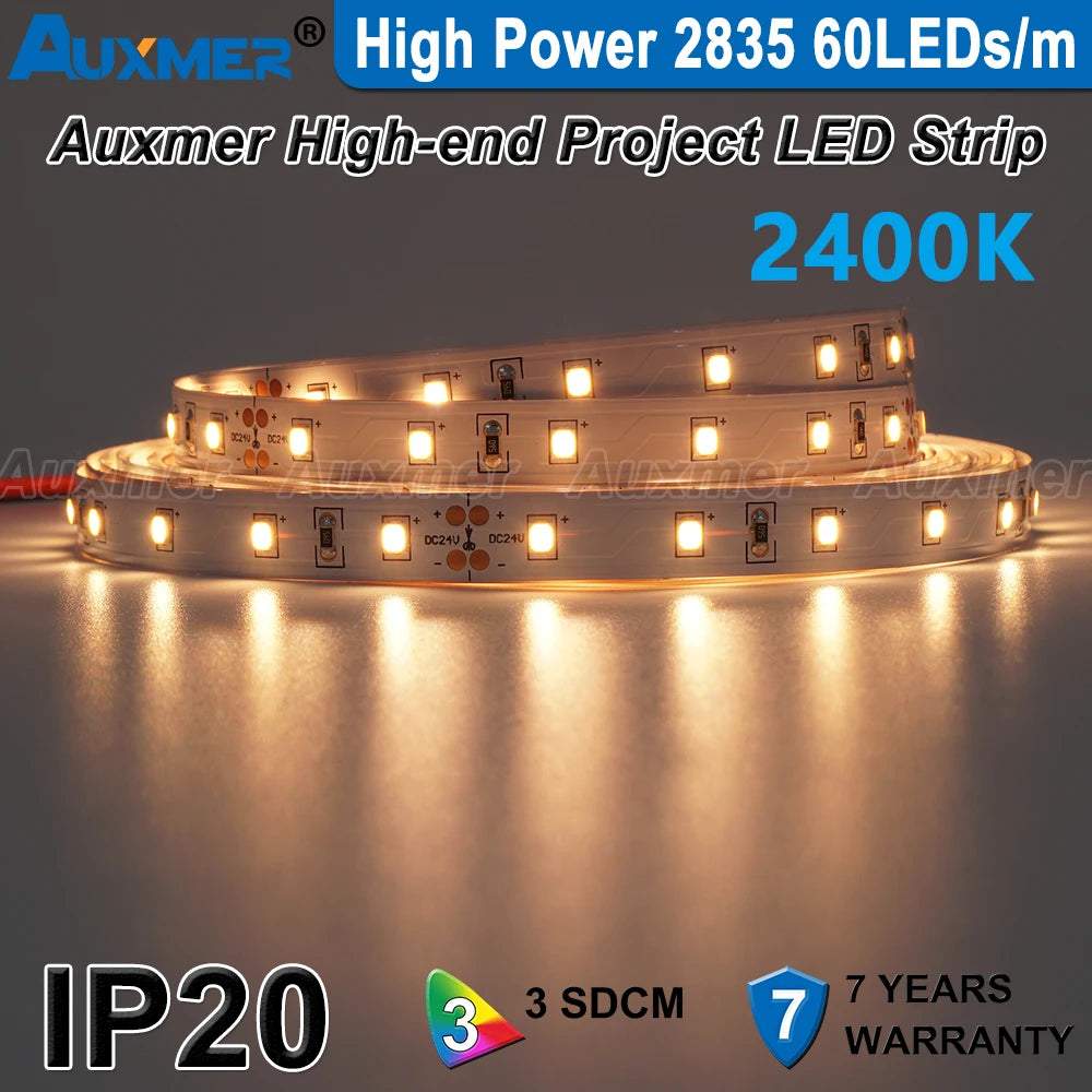 High Power 2835 LED Strip Lights,Mono Color,120LEDs/m 240LEDs/m,CRI＞95/90,3SDCM,Super Bright Flex LED DC12/24V,5m/reel,IP20