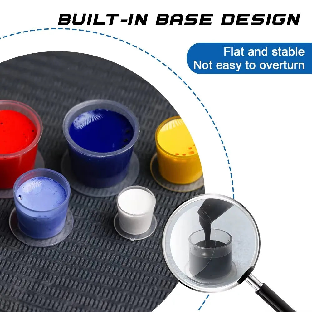 1000/500/100pcs Plastic Tattoo Ink Cups Caps with Base Clear Self Standing Ink Caps Tattoo Pigment Cups for Tattoo Ink Supply