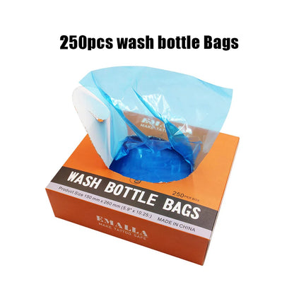 250pcs Tattoo Wash Bottle Bags and 250/500ml Tattoo Wash Bottle for Green Soap Bottle Cleaning Supply Tattoo Accessories