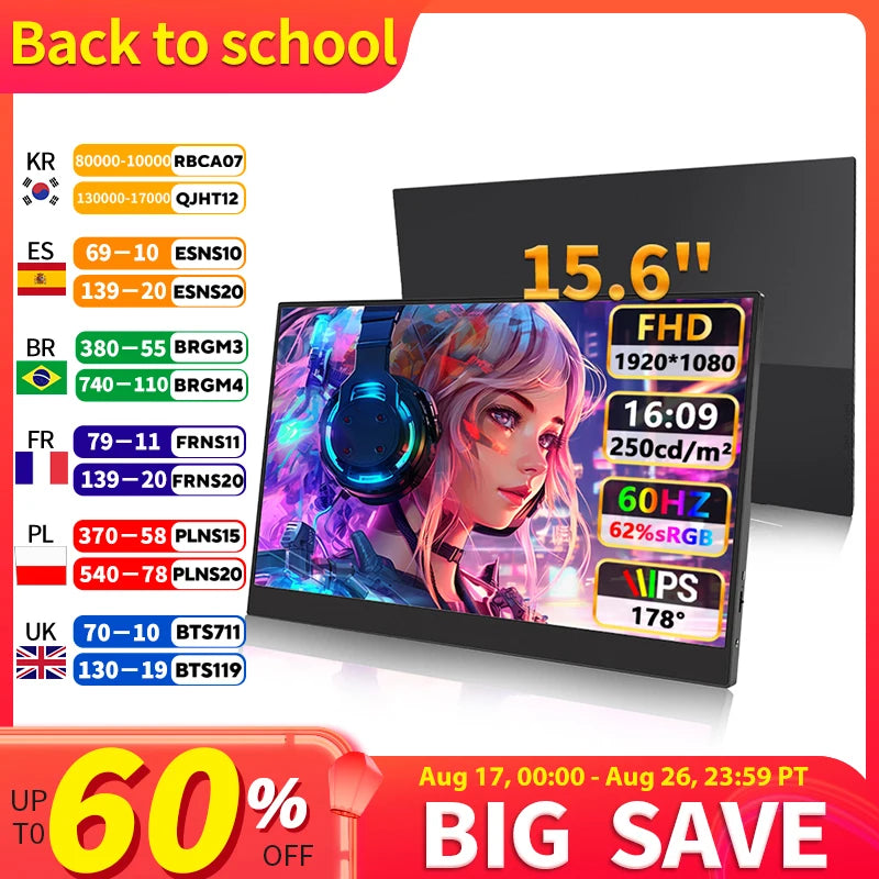 HGFRTEE 15.6 Inch Portable Monitor, FHD USB-C Mini HDMI External Second Screen, Gaming Extended Display for Laptop Mac PS4 PS5 Xbox